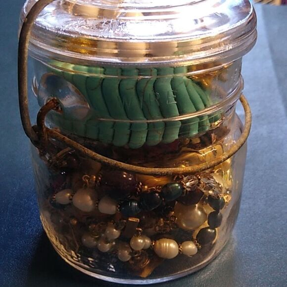 Vintage Ball Glass Jar with Assorted Jewelry - Picture 3 of 5